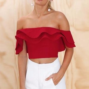 Ruffled short-sleeve crop top